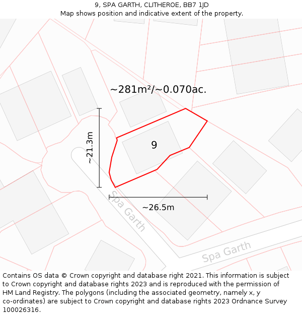 9, SPA GARTH, CLITHEROE, BB7 1JD: Plot and title map