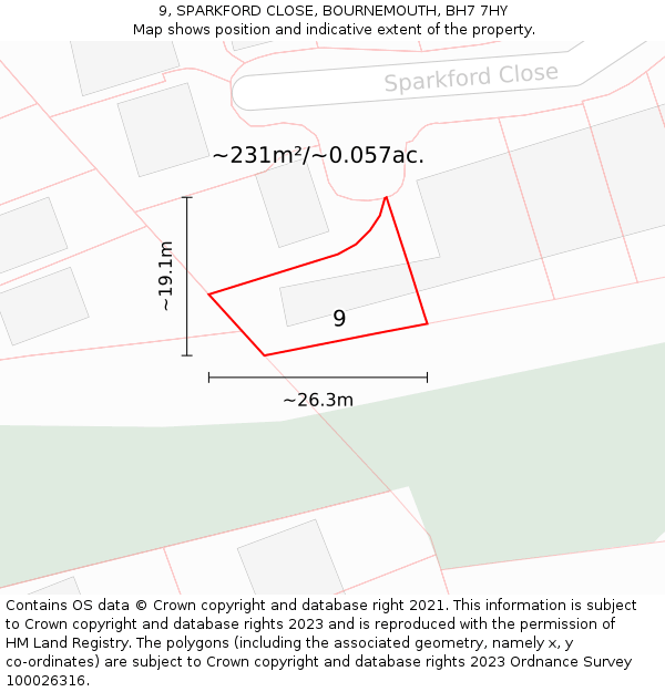 9, SPARKFORD CLOSE, BOURNEMOUTH, BH7 7HY: Plot and title map