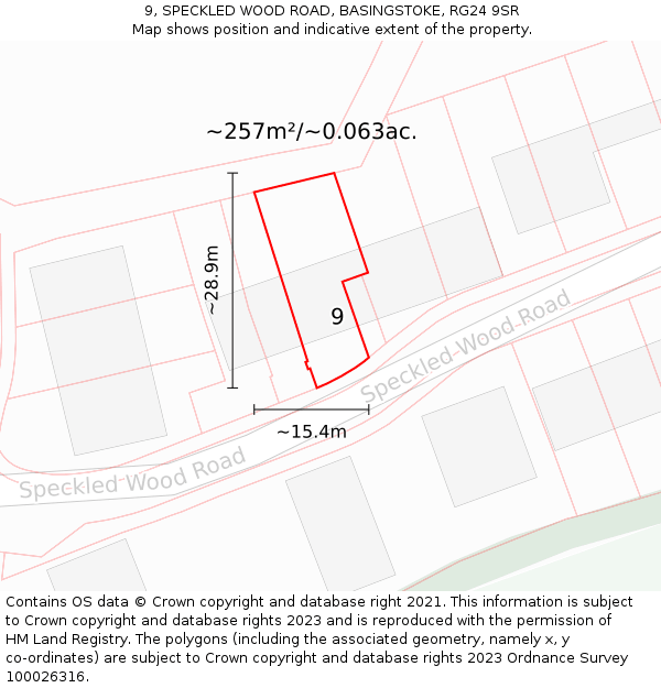 9, SPECKLED WOOD ROAD, BASINGSTOKE, RG24 9SR: Plot and title map
