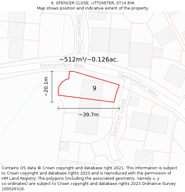 9, SPENCER CLOSE, UTTOXETER, ST14 8YA: Plot and title map