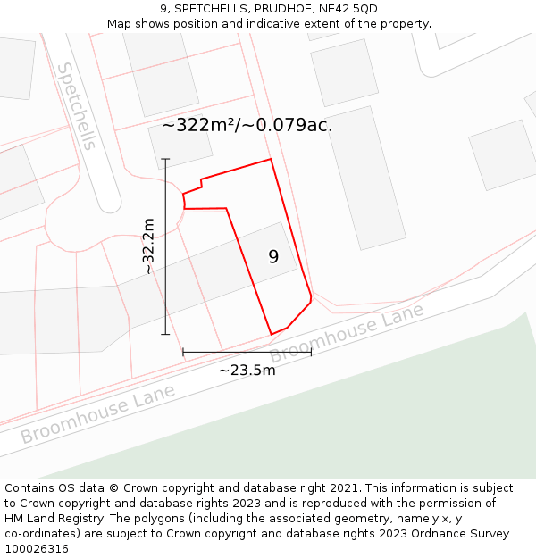 9, SPETCHELLS, PRUDHOE, NE42 5QD: Plot and title map
