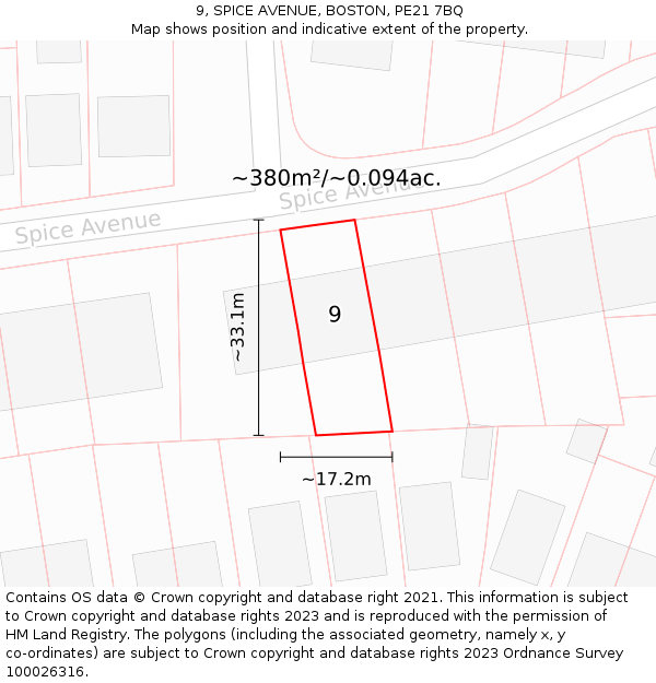 9, SPICE AVENUE, BOSTON, PE21 7BQ: Plot and title map