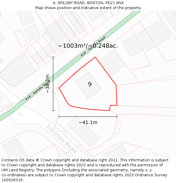 9, SPILSBY ROAD, BOSTON, PE21 9NX: Plot and title map