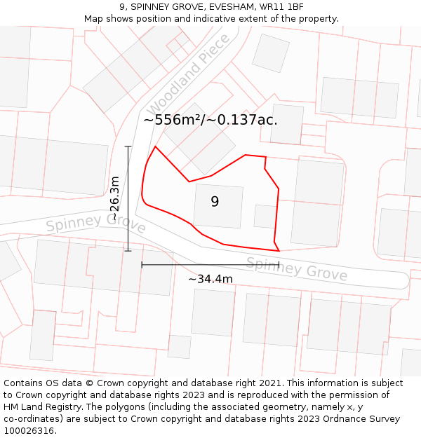 9, SPINNEY GROVE, EVESHAM, WR11 1BF: Plot and title map