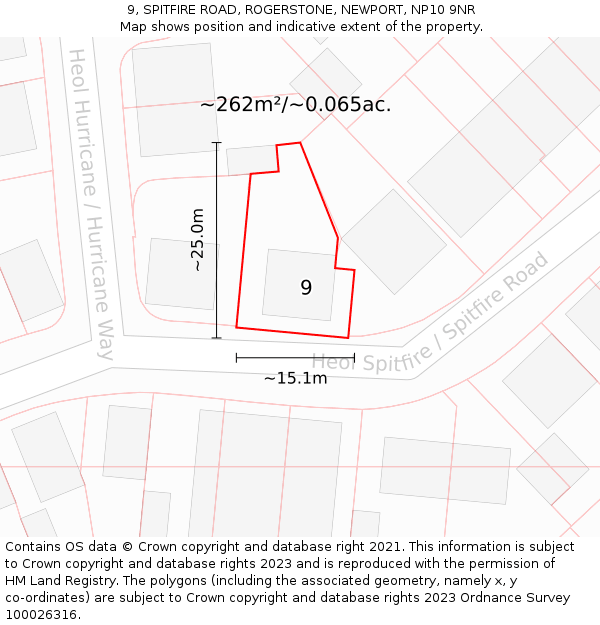 9, SPITFIRE ROAD, ROGERSTONE, NEWPORT, NP10 9NR: Plot and title map