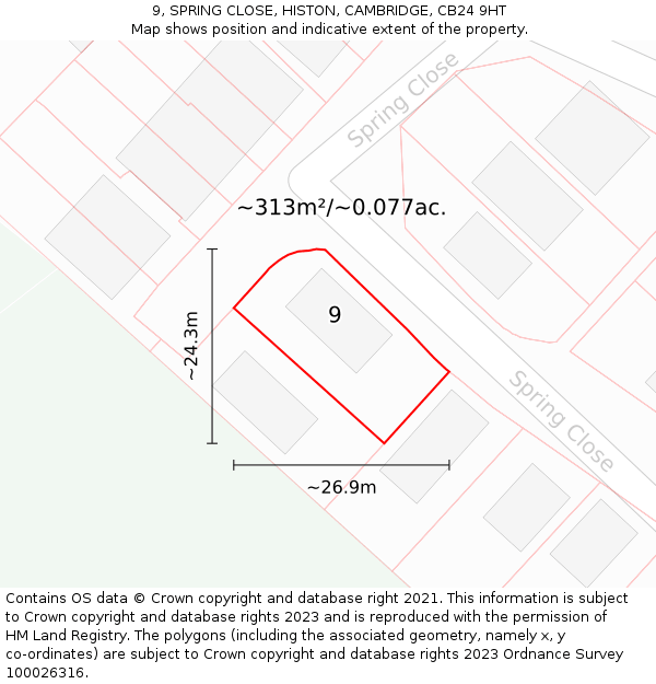 9, SPRING CLOSE, HISTON, CAMBRIDGE, CB24 9HT: Plot and title map