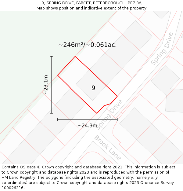 9, SPRING DRIVE, FARCET, PETERBOROUGH, PE7 3AJ: Plot and title map