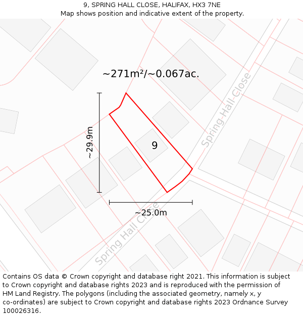 9, SPRING HALL CLOSE, HALIFAX, HX3 7NE: Plot and title map