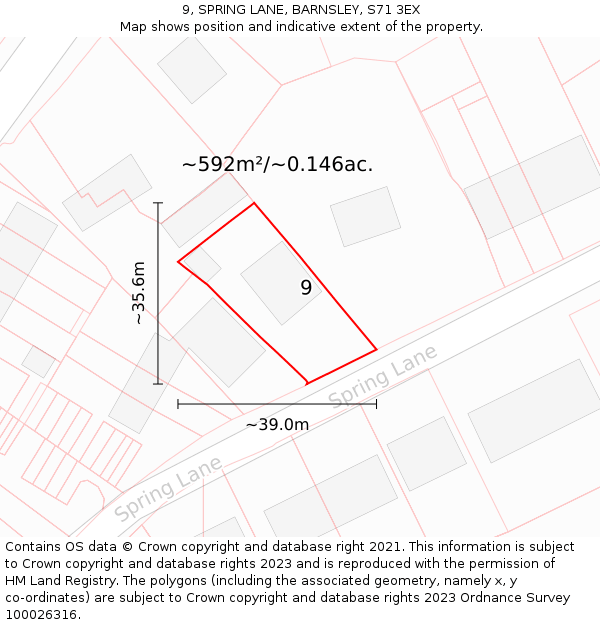 9, SPRING LANE, BARNSLEY, S71 3EX: Plot and title map