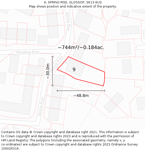 9, SPRING RISE, GLOSSOP, SK13 6US: Plot and title map