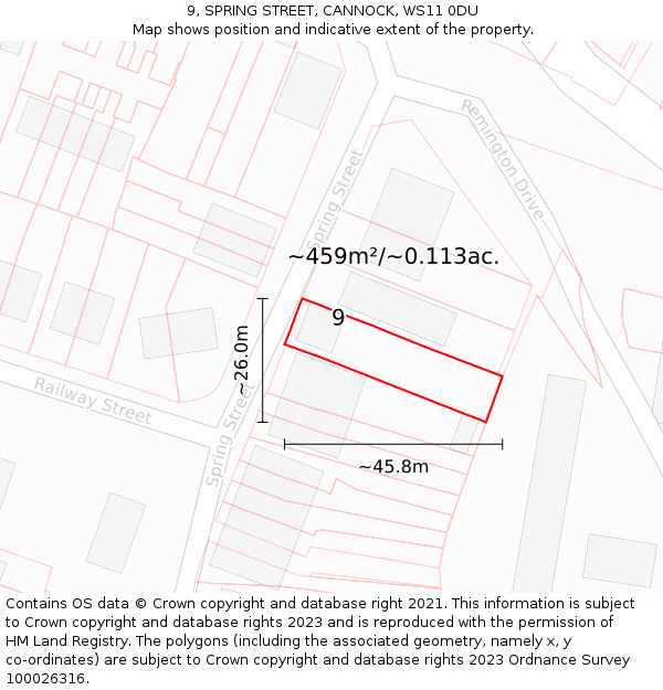 9, SPRING STREET, CANNOCK, WS11 0DU: Plot and title map