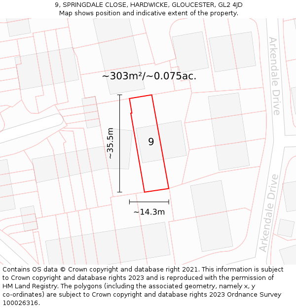 9, SPRINGDALE CLOSE, HARDWICKE, GLOUCESTER, GL2 4JD: Plot and title map