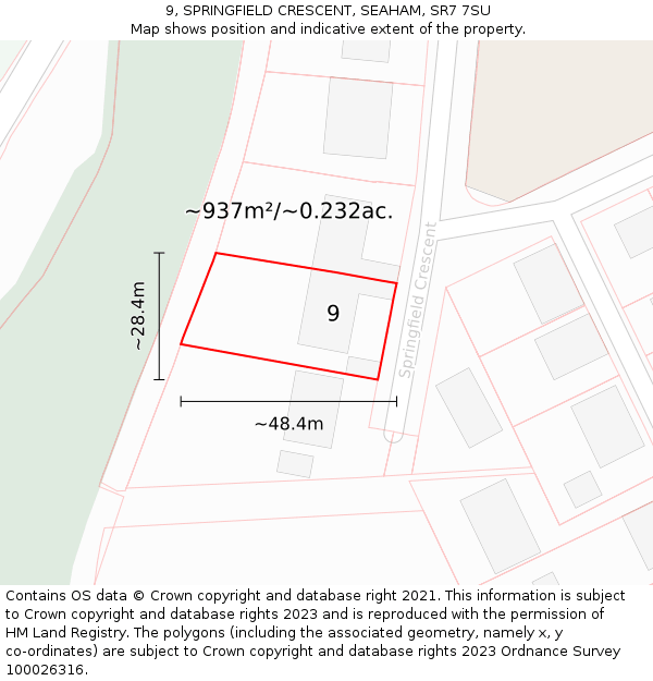 9, SPRINGFIELD CRESCENT, SEAHAM, SR7 7SU: Plot and title map