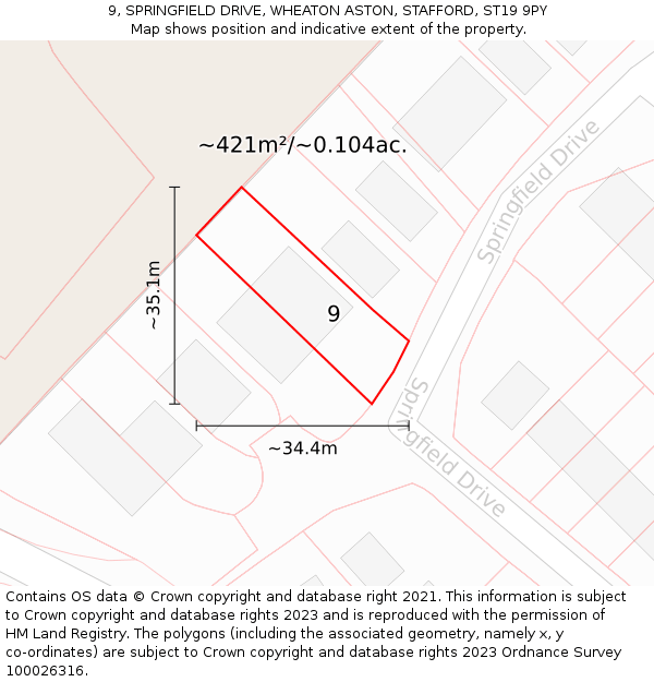 9, SPRINGFIELD DRIVE, WHEATON ASTON, STAFFORD, ST19 9PY: Plot and title map