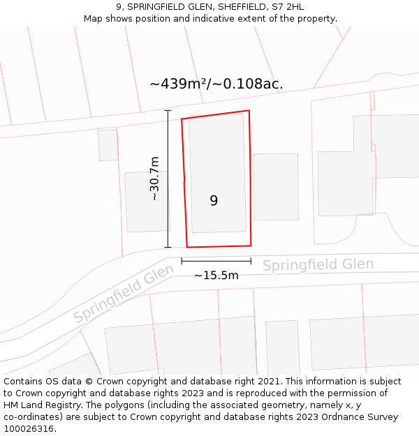 9, SPRINGFIELD GLEN, SHEFFIELD, S7 2HL: Plot and title map