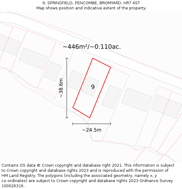 9, SPRINGFIELD, PENCOMBE, BROMYARD, HR7 4ST: Plot and title map