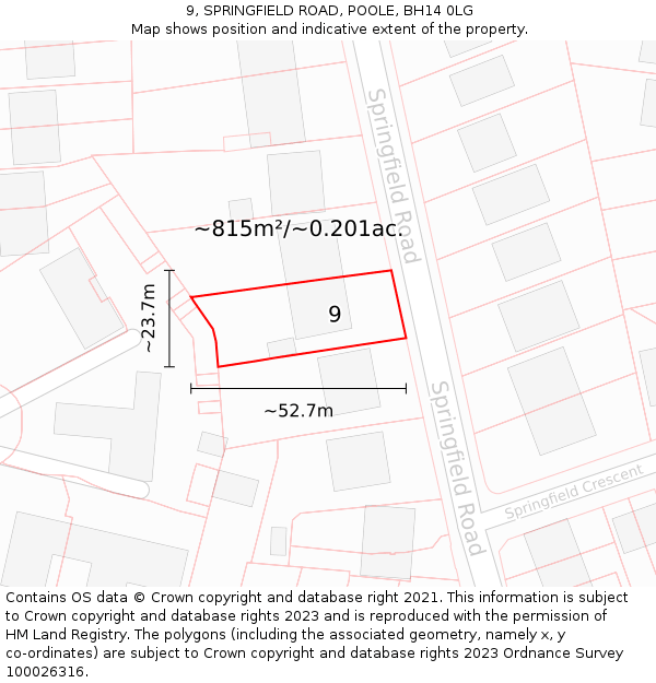 9, SPRINGFIELD ROAD, POOLE, BH14 0LG: Plot and title map