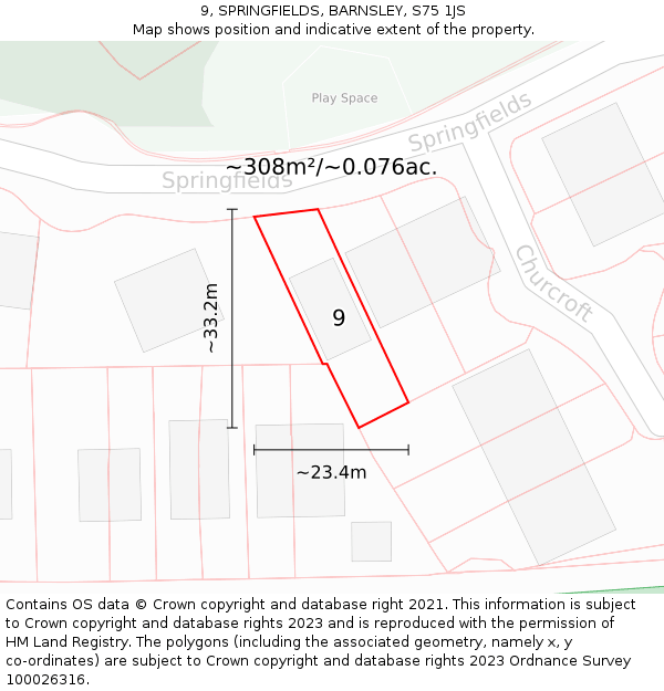 9, SPRINGFIELDS, BARNSLEY, S75 1JS: Plot and title map