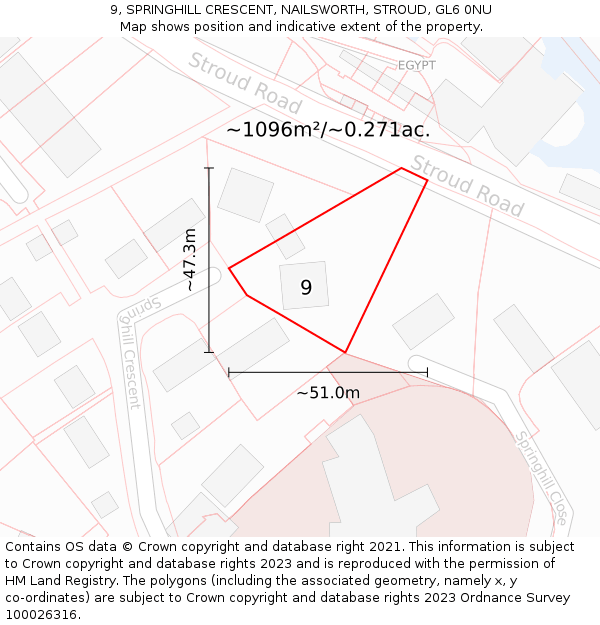9, SPRINGHILL CRESCENT, NAILSWORTH, STROUD, GL6 0NU: Plot and title map