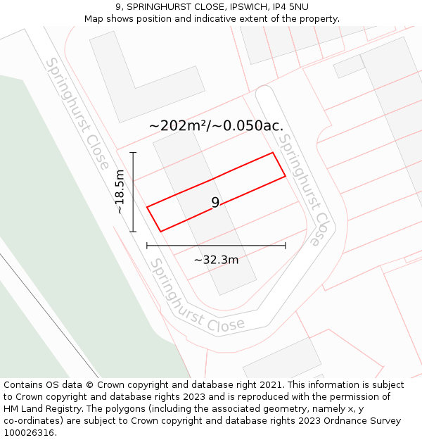9, SPRINGHURST CLOSE, IPSWICH, IP4 5NU: Plot and title map