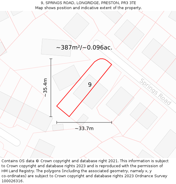 9, SPRINGS ROAD, LONGRIDGE, PRESTON, PR3 3TE: Plot and title map