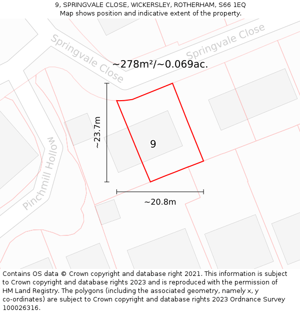 9, SPRINGVALE CLOSE, WICKERSLEY, ROTHERHAM, S66 1EQ: Plot and title map