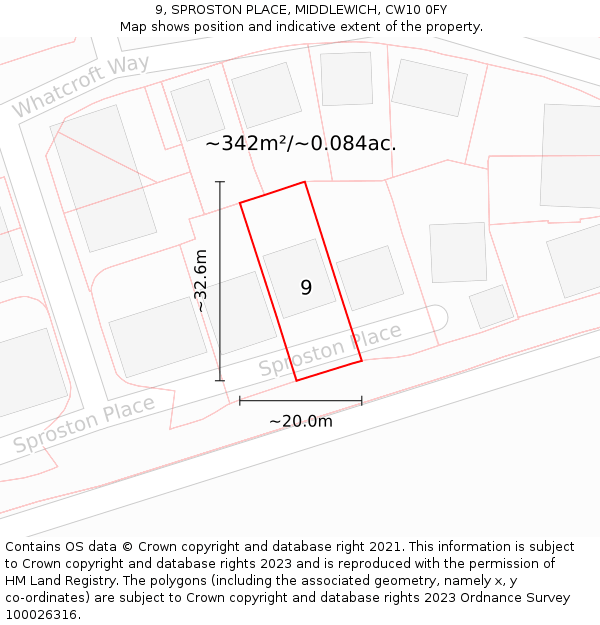 9, SPROSTON PLACE, MIDDLEWICH, CW10 0FY: Plot and title map