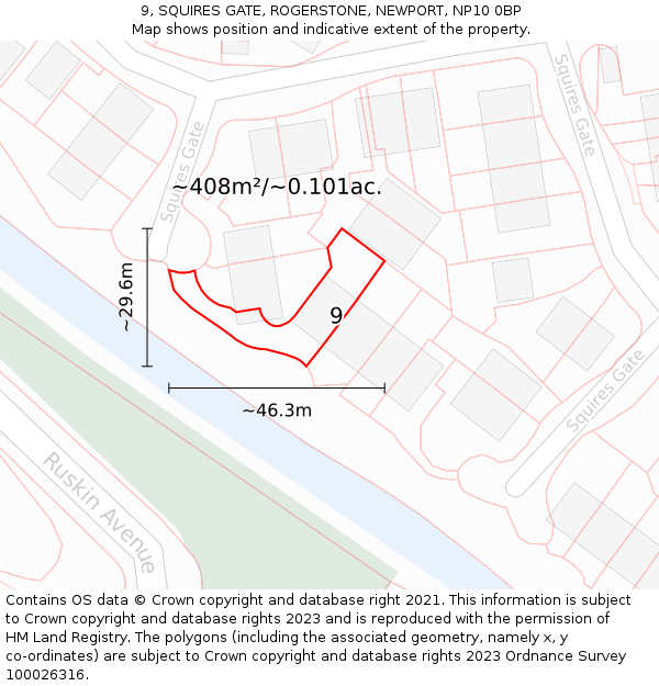 9, SQUIRES GATE, ROGERSTONE, NEWPORT, NP10 0BP: Plot and title map