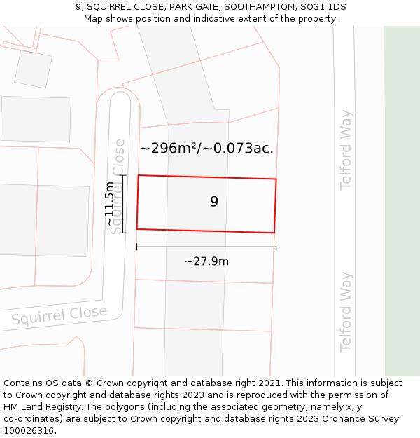 9, SQUIRREL CLOSE, PARK GATE, SOUTHAMPTON, SO31 1DS: Plot and title map