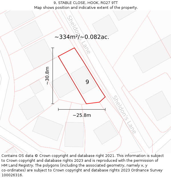 9, STABLE CLOSE, HOOK, RG27 9TT: Plot and title map