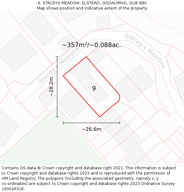 9, STACEYS MEADOW, ELSTEAD, GODALMING, GU8 6BX: Plot and title map