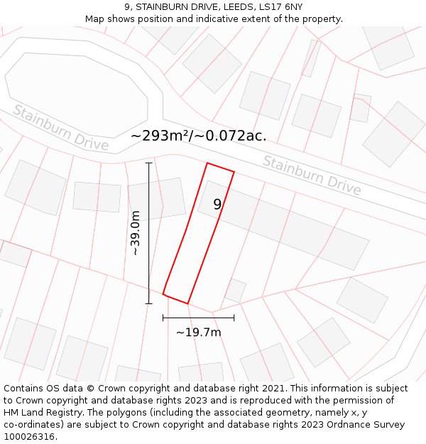 9, STAINBURN DRIVE, LEEDS, LS17 6NY: Plot and title map
