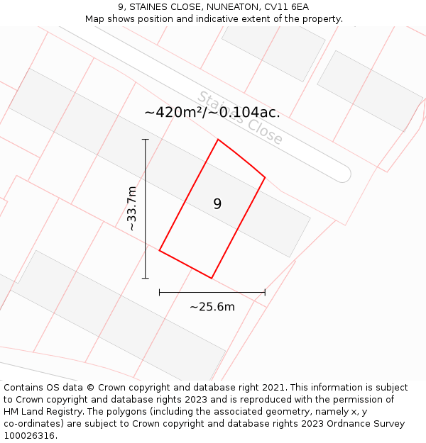 9, STAINES CLOSE, NUNEATON, CV11 6EA: Plot and title map