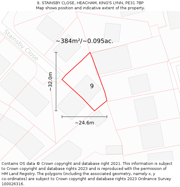 9, STAINSBY CLOSE, HEACHAM, KING'S LYNN, PE31 7BP: Plot and title map