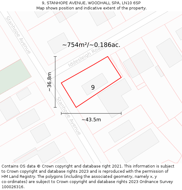 9, STANHOPE AVENUE, WOODHALL SPA, LN10 6SP: Plot and title map