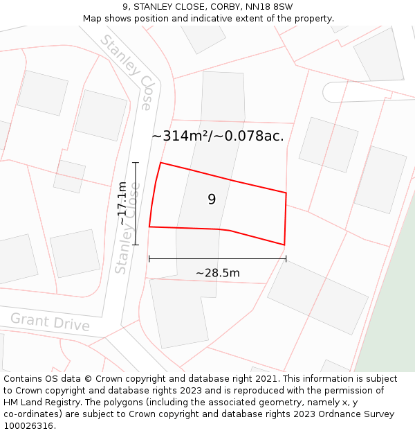 9, STANLEY CLOSE, CORBY, NN18 8SW: Plot and title map