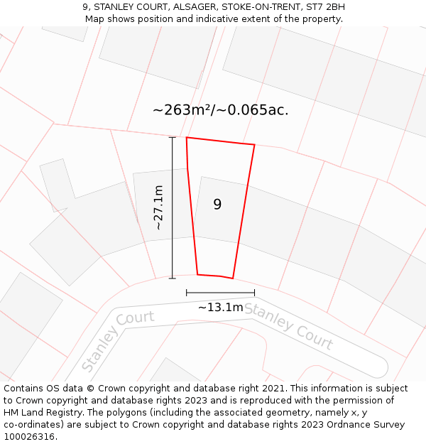 9, STANLEY COURT, ALSAGER, STOKE-ON-TRENT, ST7 2BH: Plot and title map