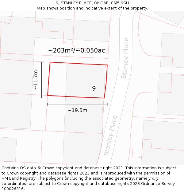 9, STANLEY PLACE, ONGAR, CM5 9SU: Plot and title map