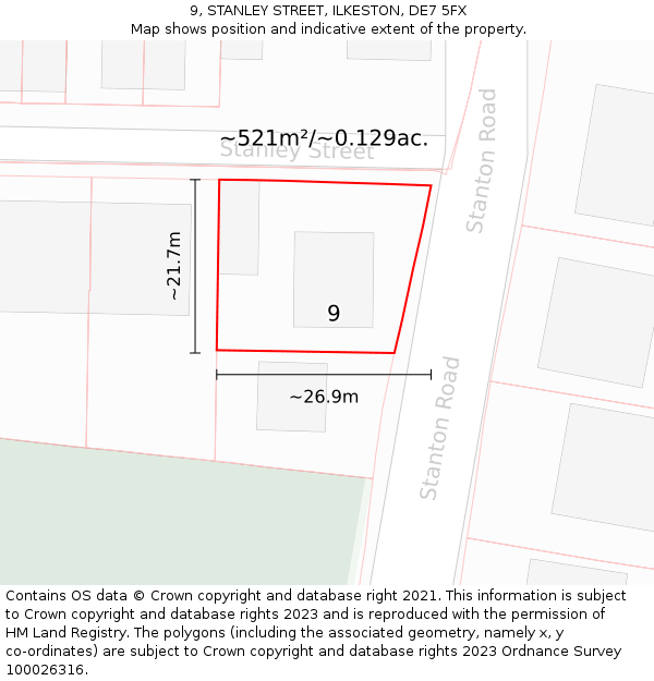 9, STANLEY STREET, ILKESTON, DE7 5FX: Plot and title map