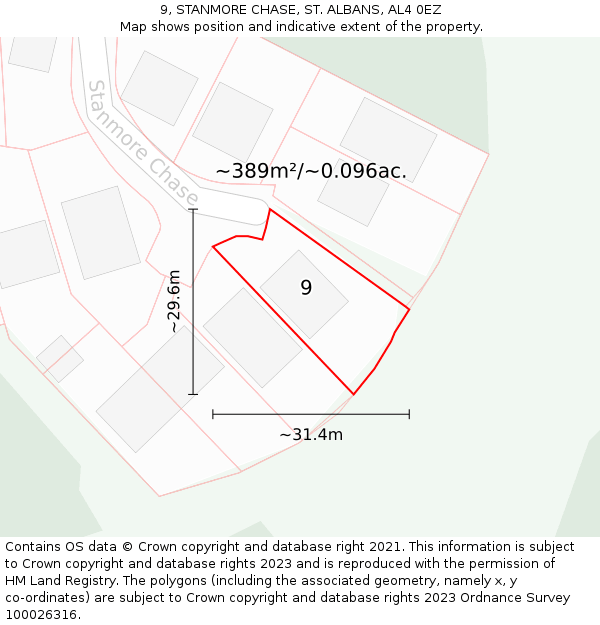 9, STANMORE CHASE, ST. ALBANS, AL4 0EZ: Plot and title map