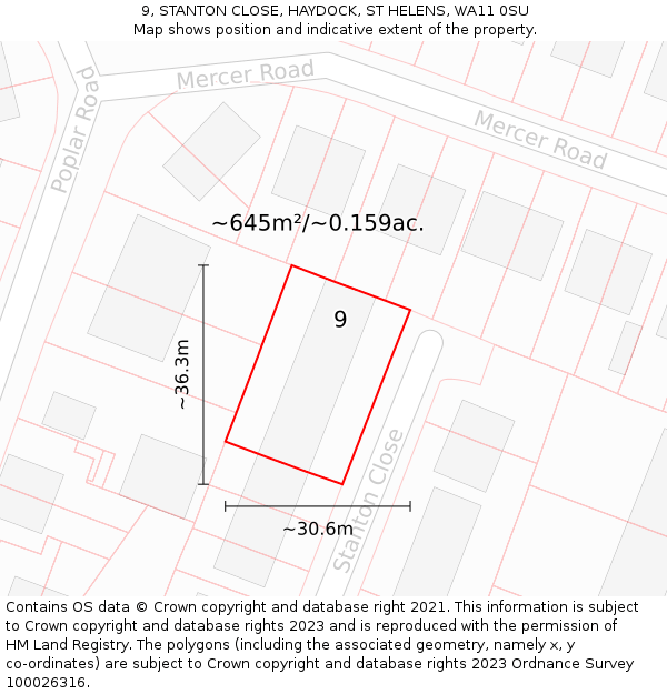 9, STANTON CLOSE, HAYDOCK, ST HELENS, WA11 0SU: Plot and title map
