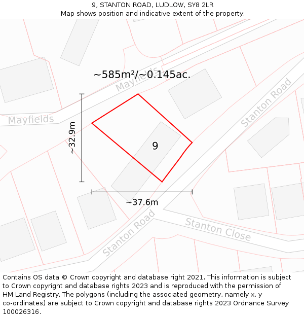 9, STANTON ROAD, LUDLOW, SY8 2LR: Plot and title map