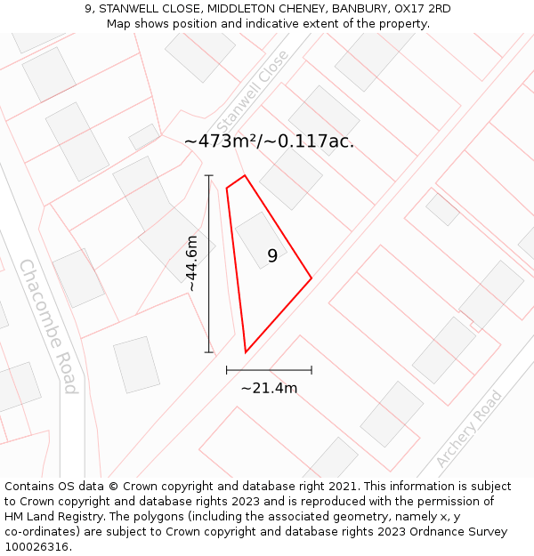9, STANWELL CLOSE, MIDDLETON CHENEY, BANBURY, OX17 2RD: Plot and title map