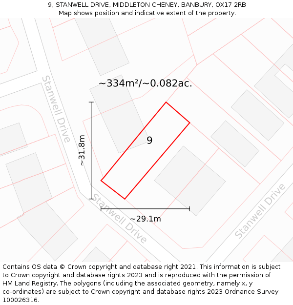 9, STANWELL DRIVE, MIDDLETON CHENEY, BANBURY, OX17 2RB: Plot and title map