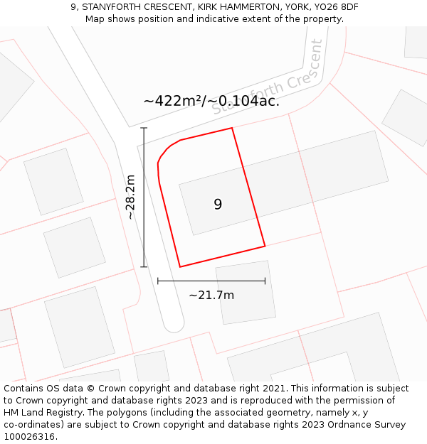 9, STANYFORTH CRESCENT, KIRK HAMMERTON, YORK, YO26 8DF: Plot and title map