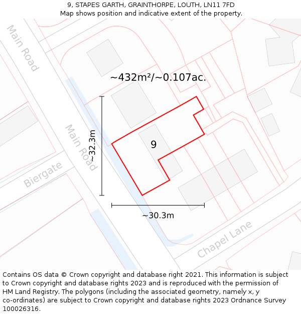 9, STAPES GARTH, GRAINTHORPE, LOUTH, LN11 7FD: Plot and title map