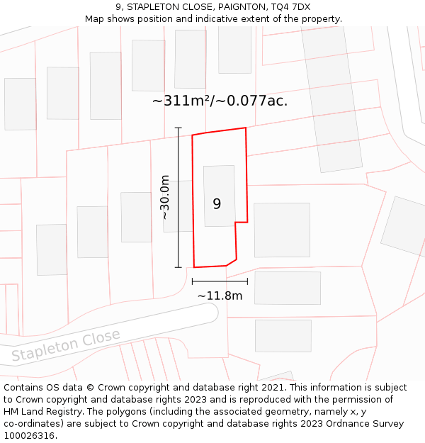 9, STAPLETON CLOSE, PAIGNTON, TQ4 7DX: Plot and title map
