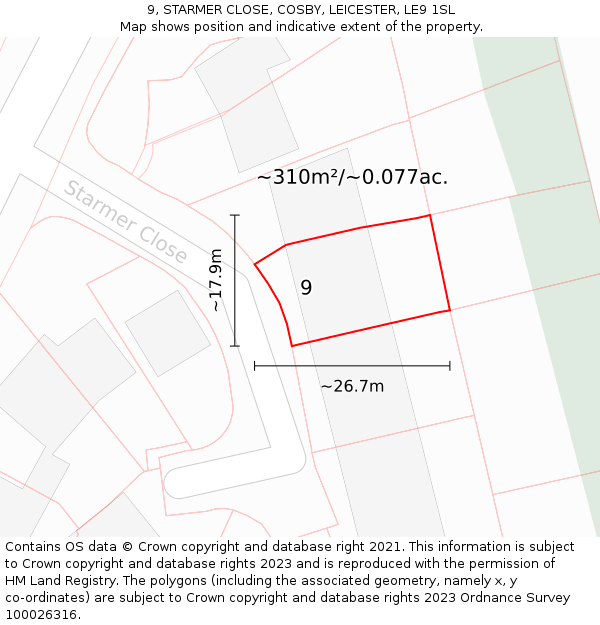 9, STARMER CLOSE, COSBY, LEICESTER, LE9 1SL: Plot and title map