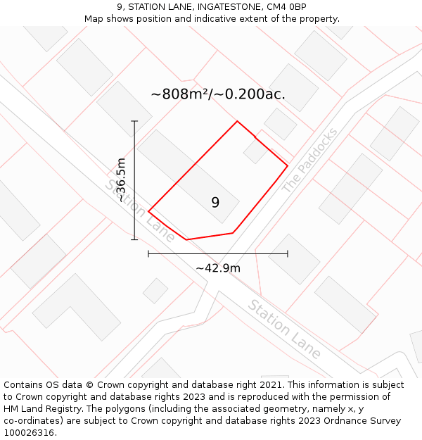 9, STATION LANE, INGATESTONE, CM4 0BP: Plot and title map