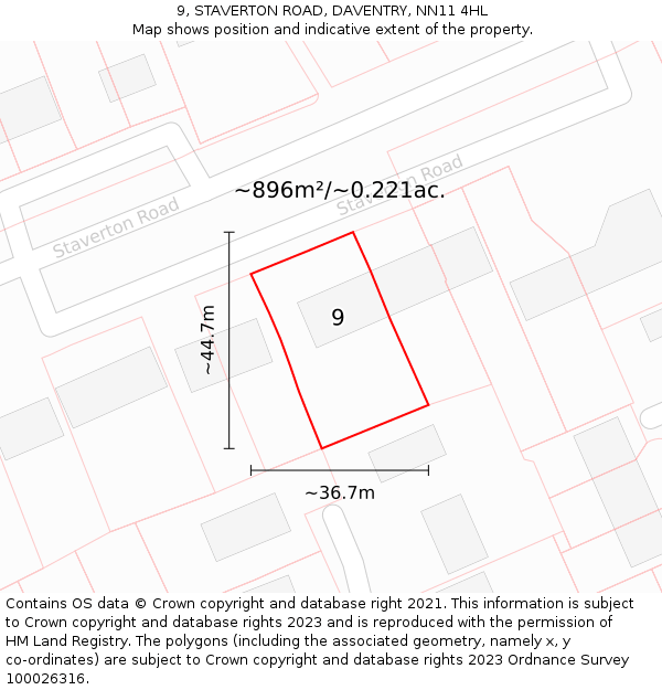 9, STAVERTON ROAD, DAVENTRY, NN11 4HL: Plot and title map